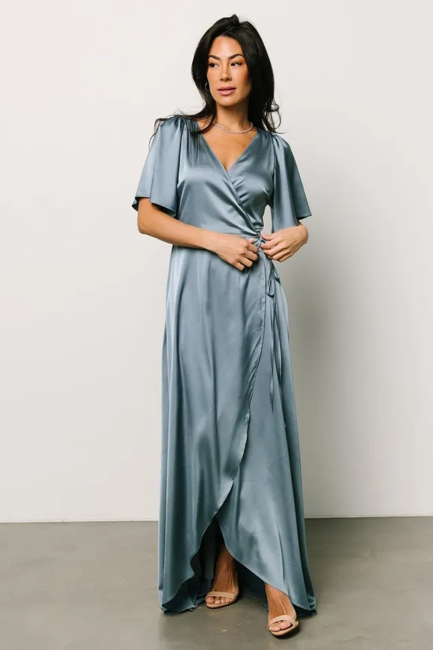 Baltic Born Mother Of The Bride Women Vara Satin Maxi Wrap Dress Dusty Blue Baltic Born Mother Of The Bride Women Vara Satin Maxi Wrap Dress Dusty Blue