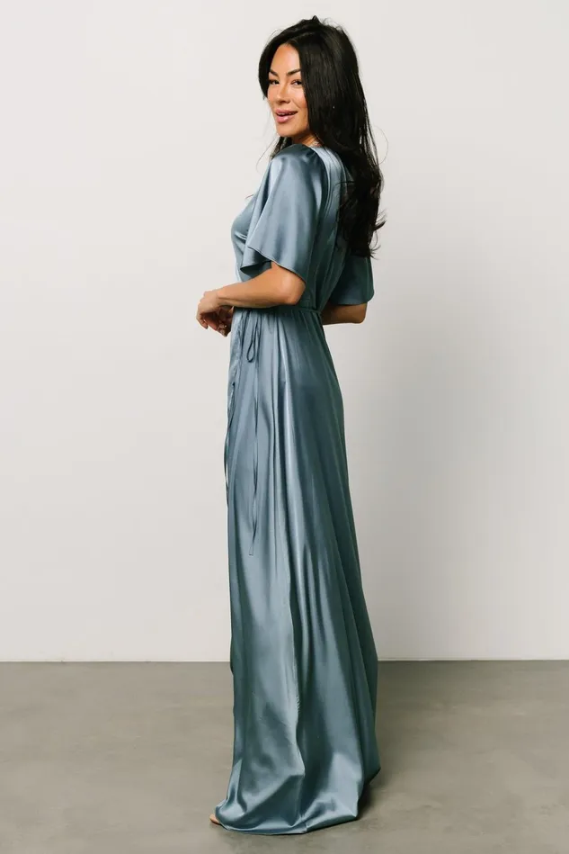 Baltic Born Mother Of The Bride Women Vara Satin Maxi Wrap Dress Dusty Blue Baltic Born Mother Of The Bride Women Vara Satin Maxi Wrap Dress Dusty Blue