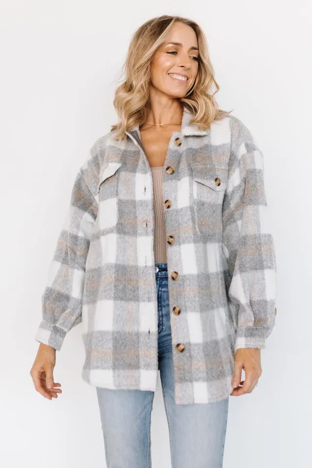 Baltic Born Outerwear Women Sharon Plaid Shacket Gray White