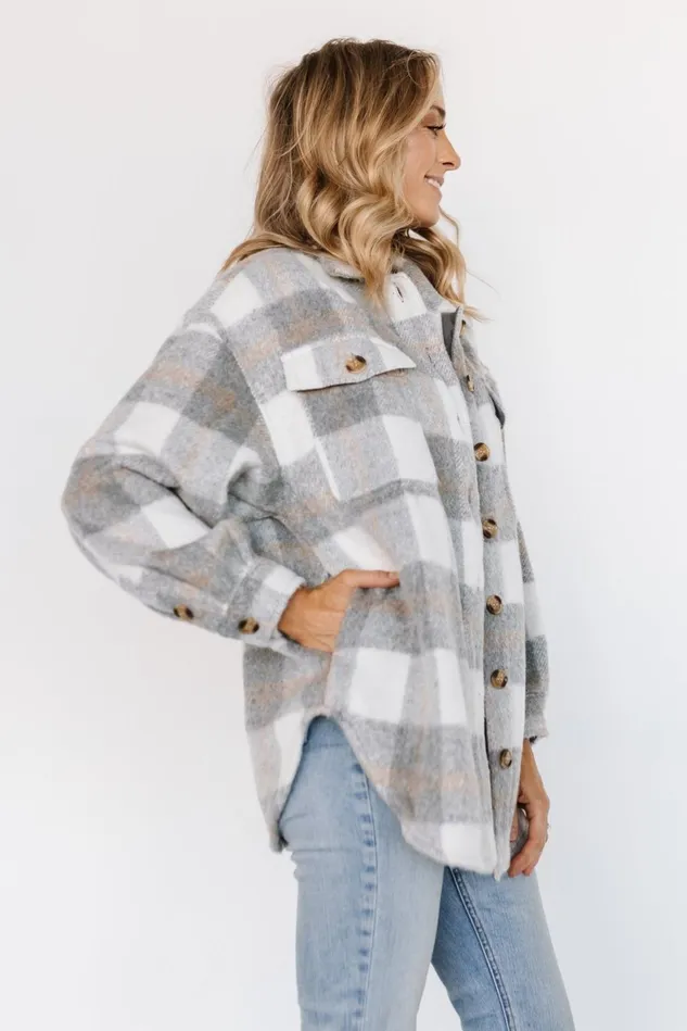 Baltic Born Outerwear Women Sharon Plaid Shacket Gray White