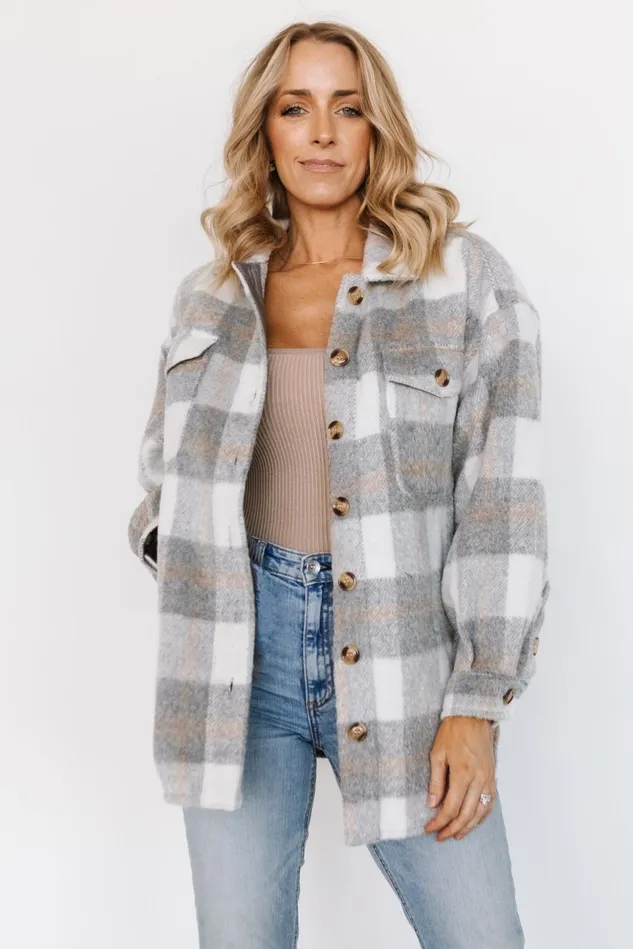 Baltic Born Outerwear Women Sharon Plaid Shacket Gray White
