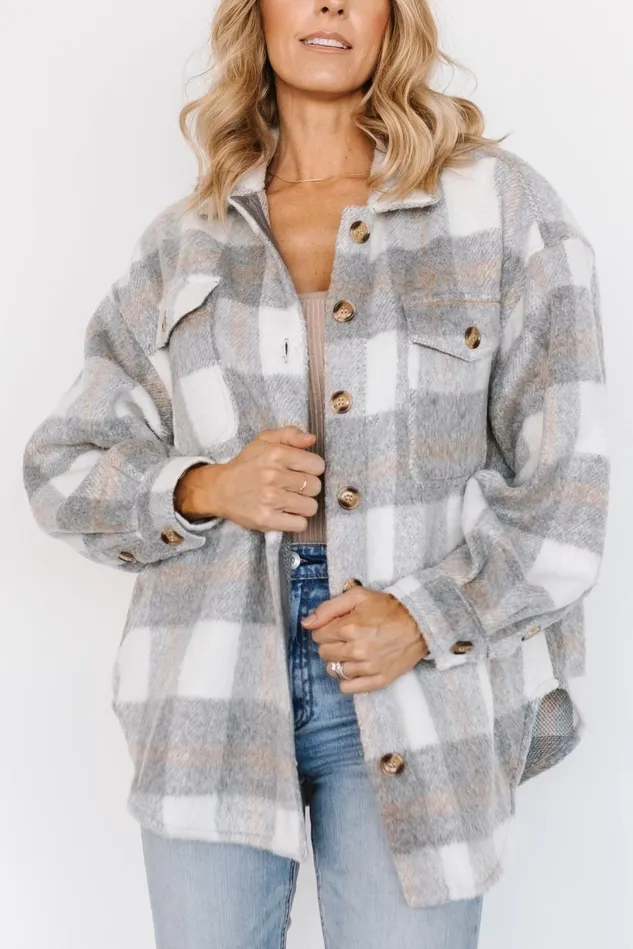 Baltic Born Outerwear Women Sharon Plaid Shacket Gray White