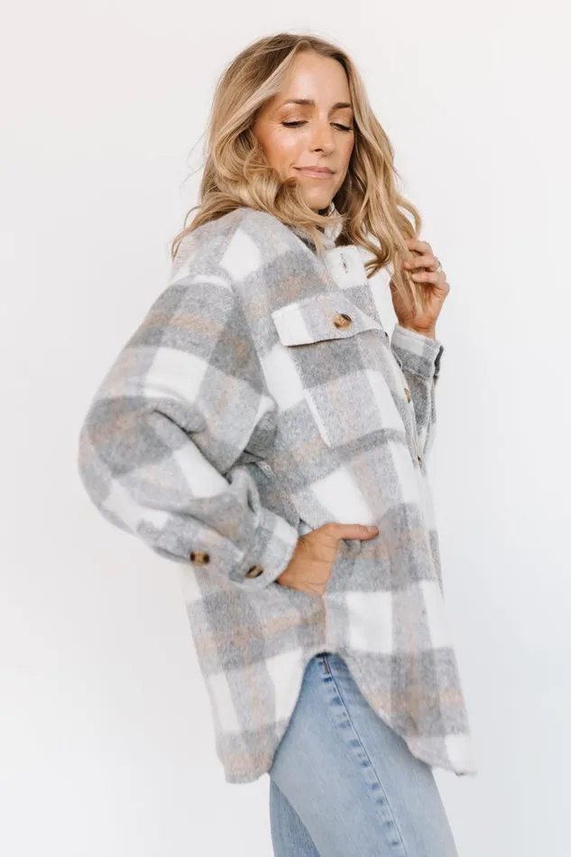 Baltic Born Outerwear Women Sharon Plaid Shacket Gray White