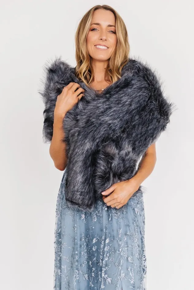 Baltic Born Outerwear Women Valerie Faux Fur Shawl Dark Gray