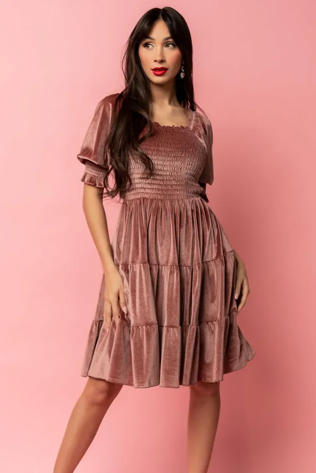 Baltic Born Short Dresses Women Bliss Smocked Velvet Short Dress Vintage Rose