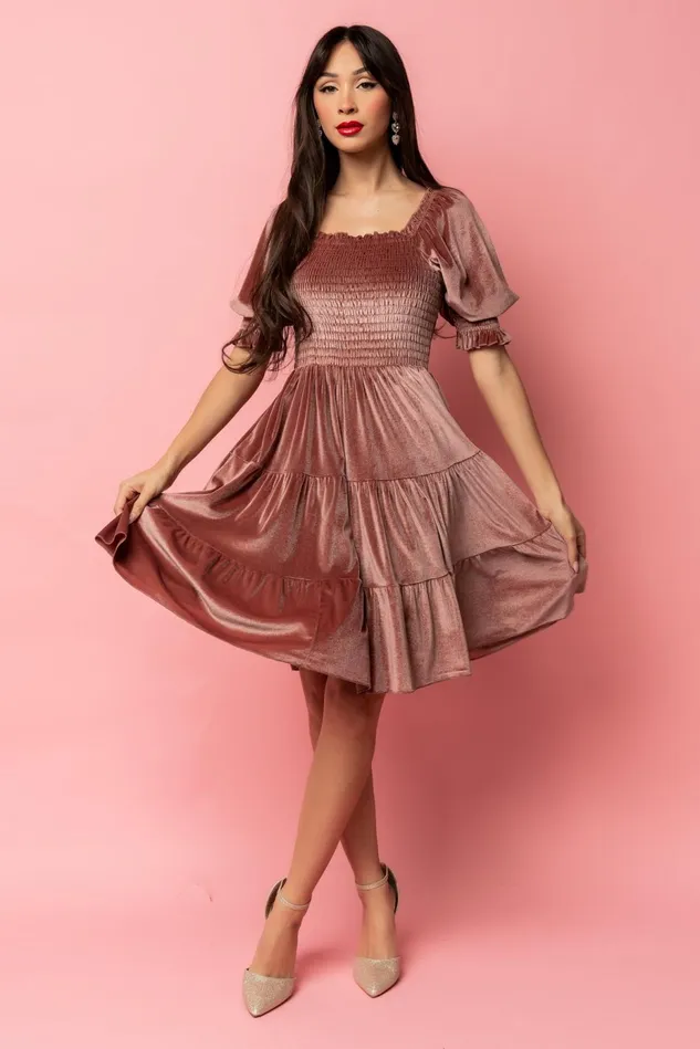 Baltic Born Short Dresses Women Bliss Smocked Velvet Short Dress Vintage Rose
