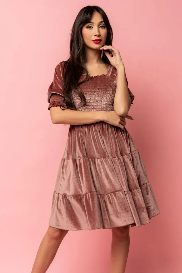 Baltic Born Short Dresses Women Bliss Smocked Velvet Short Dress Vintage Rose