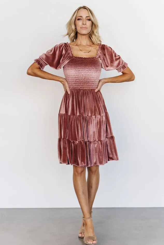 Baltic Born Short Dresses Women Bliss Smocked Velvet Short Dress Vintage Rose