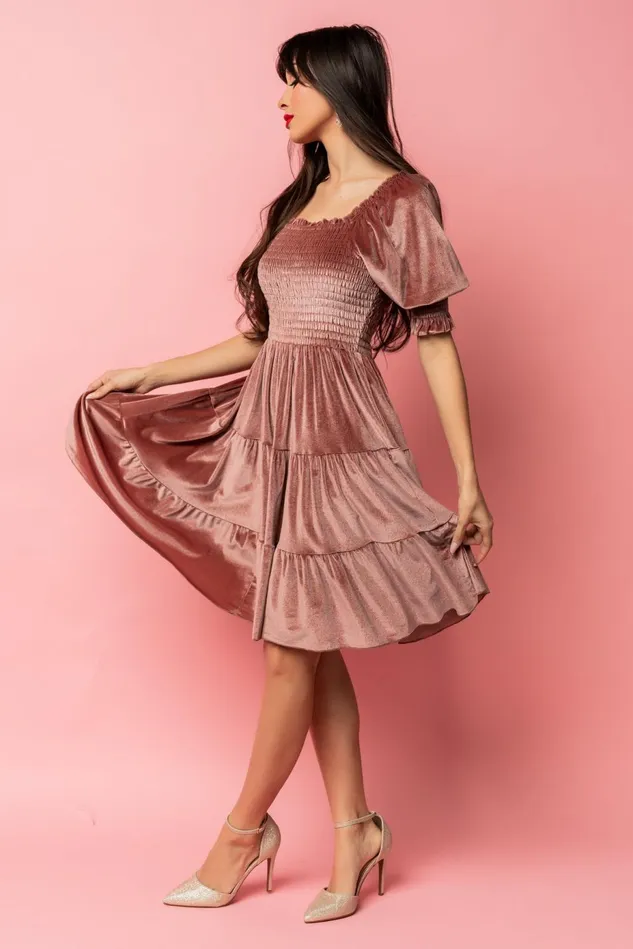 Baltic Born Short Dresses Women Bliss Smocked Velvet Short Dress Vintage Rose