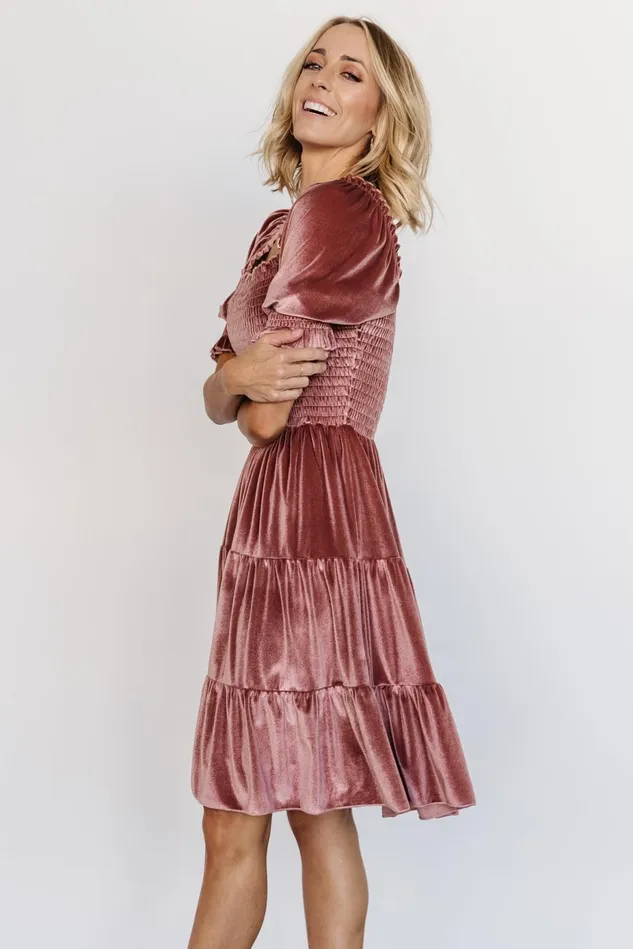 Baltic Born Short Dresses Women Bliss Smocked Velvet Short Dress Vintage Rose