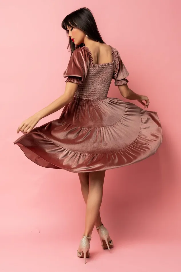Baltic Born Short Dresses Women Bliss Smocked Velvet Short Dress Vintage Rose