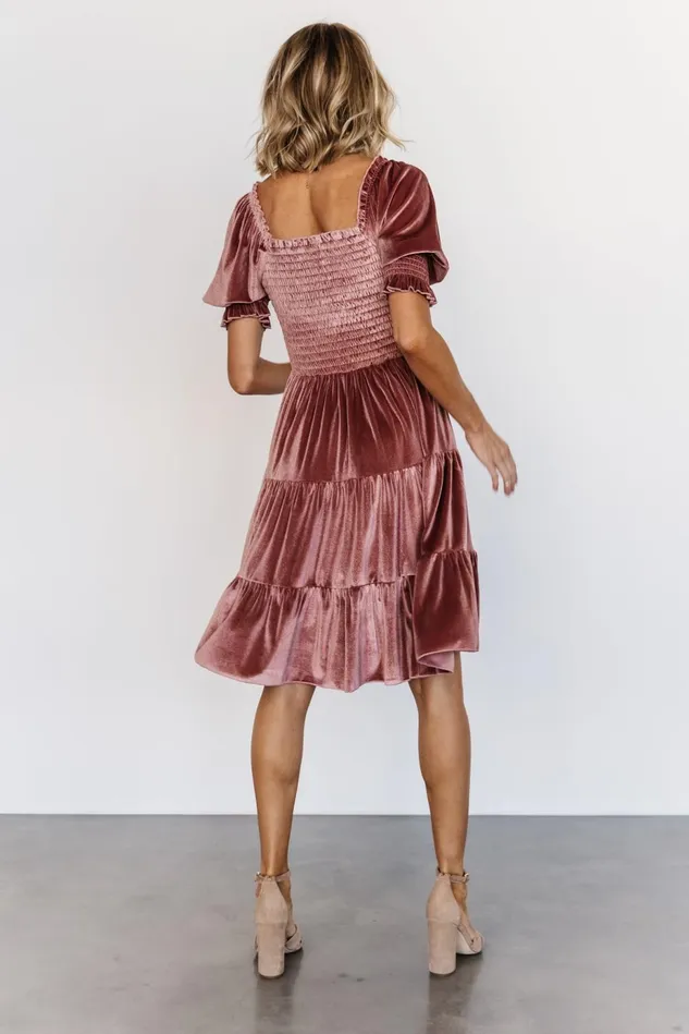 Baltic Born Short Dresses Women Bliss Smocked Velvet Short Dress Vintage Rose