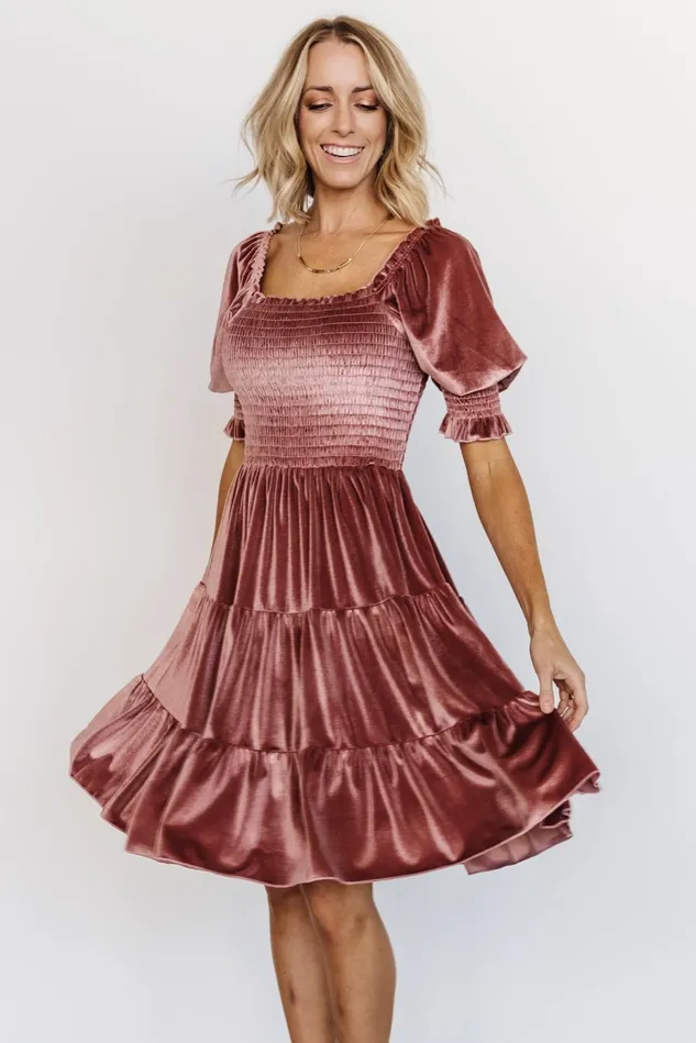 Baltic Born Short Dresses Women Bliss Smocked Velvet Short Dress Vintage Rose