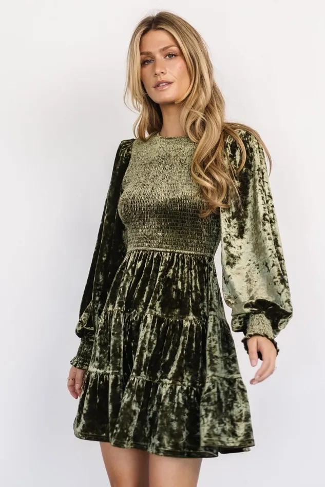 Baltic Born Short Dresses Women Kele Crushed Velvet Mini Dress Dark Olive Baltic Born Short Dresses Women Kele Crushed Velvet Mini Dress Dark Olive