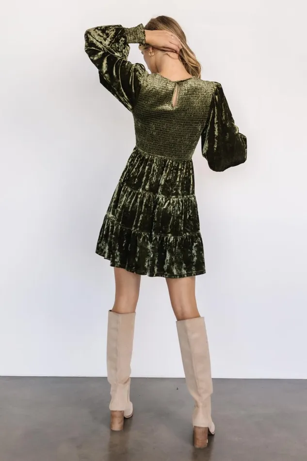 Baltic Born Short Dresses Women Kele Crushed Velvet Mini Dress Dark Olive Baltic Born Short Dresses Women Kele Crushed Velvet Mini Dress Dark Olive