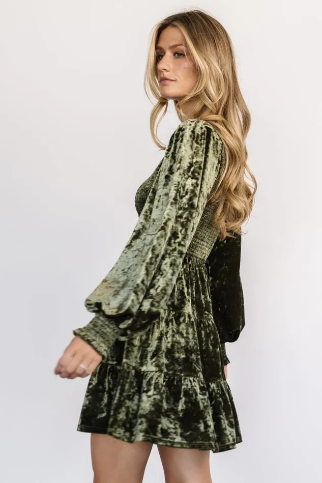 Baltic Born Short Dresses Women Kele Crushed Velvet Mini Dress Dark Olive Baltic Born Short Dresses Women Kele Crushed Velvet Mini Dress Dark Olive