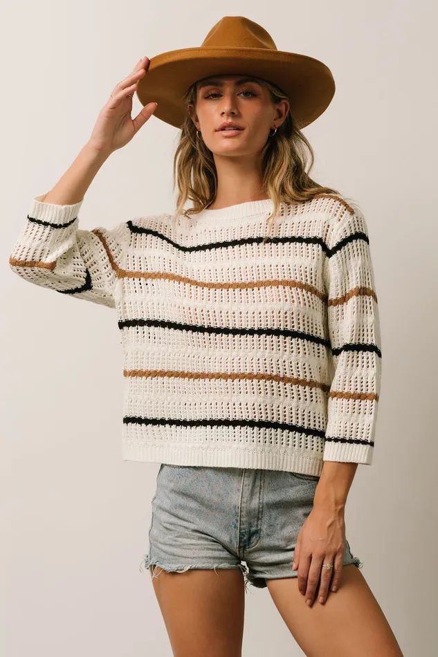 Baltic Born Sweaters Women Sundance Knit Sweater Top Ivory Multi Stripe