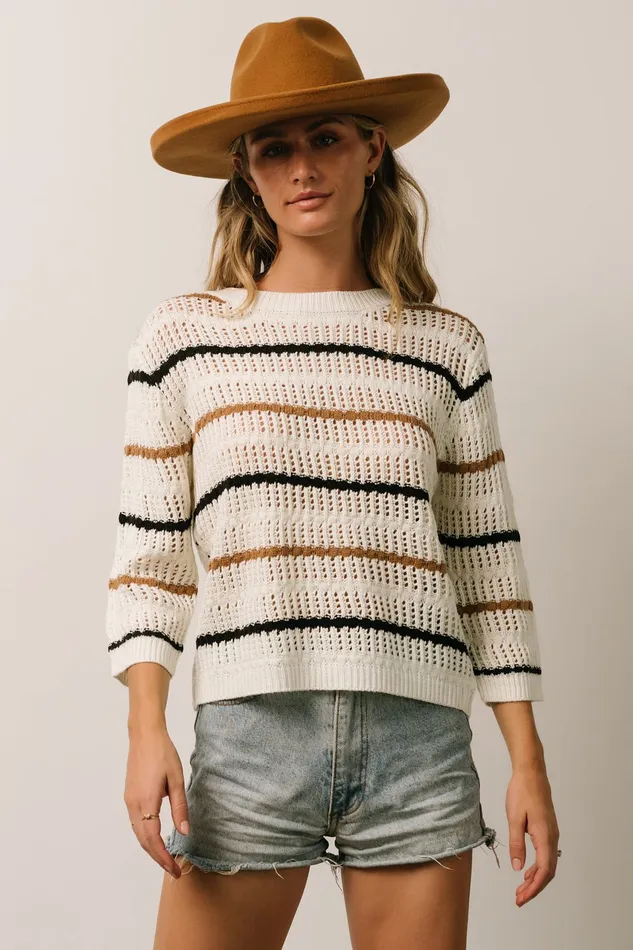 Baltic Born Sweaters Women Sundance Knit Sweater Top Ivory Multi Stripe