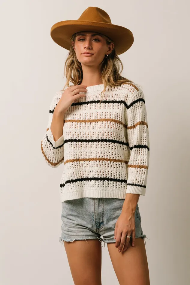 Baltic Born Sweaters Women Sundance Knit Sweater Top Ivory Multi Stripe