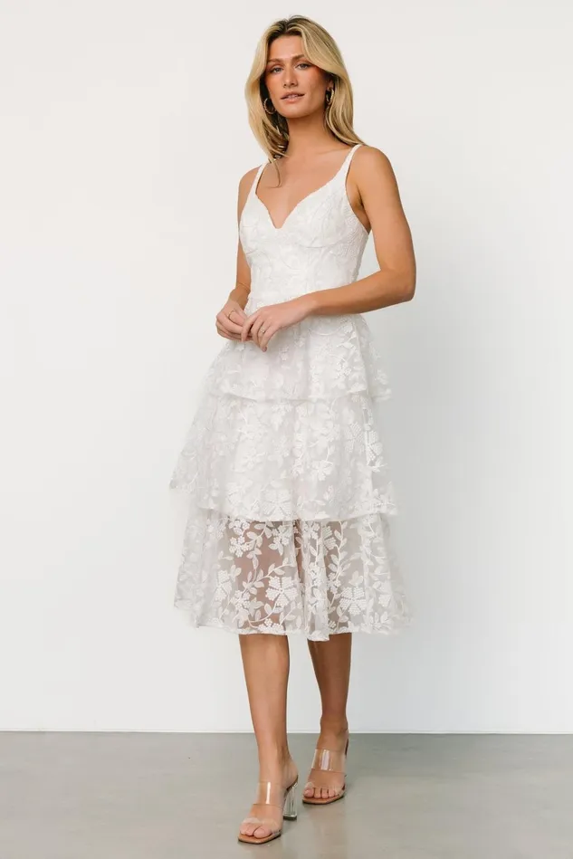 Baltic Born Tulle Styles Women Giavanna Tiered Midi Dress Off White