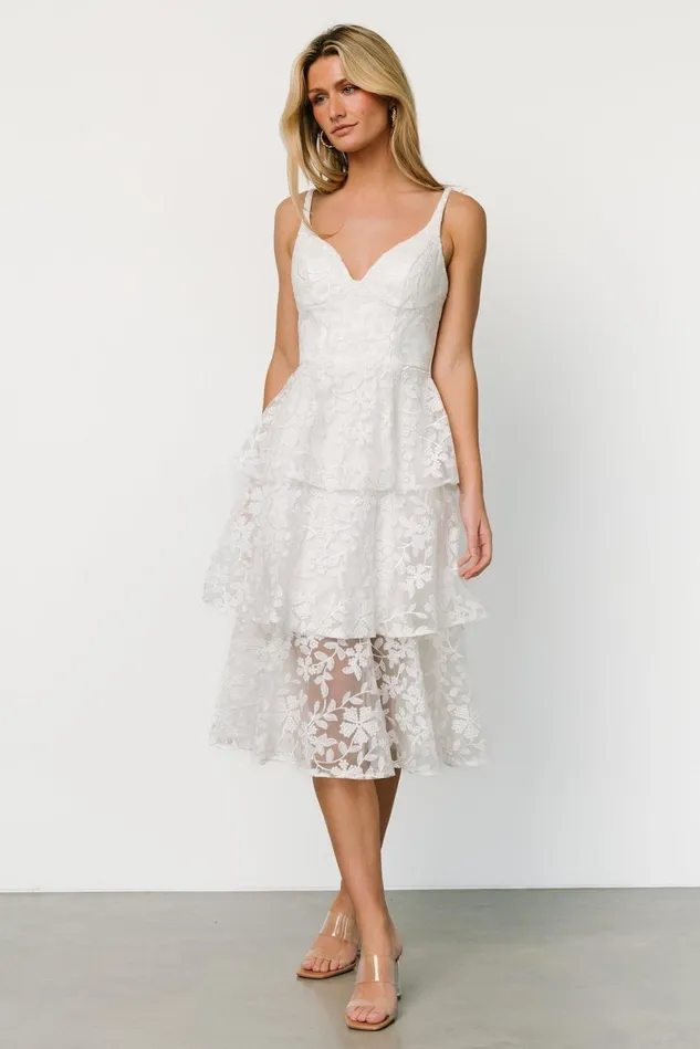 Baltic Born Tulle Styles Women Giavanna Tiered Midi Dress Off White Baltic Born Tulle Styles Women Giavanna Tiered Midi Dress Off White