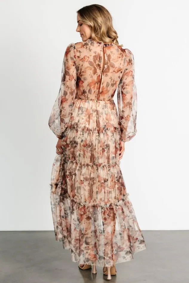 Baltic Born Tulle Styles Women Stephanie Tiered Maxi Dress Taupe Floral Baltic Born Tulle Styles Women Stephanie Tiered Maxi Dress Taupe Floral