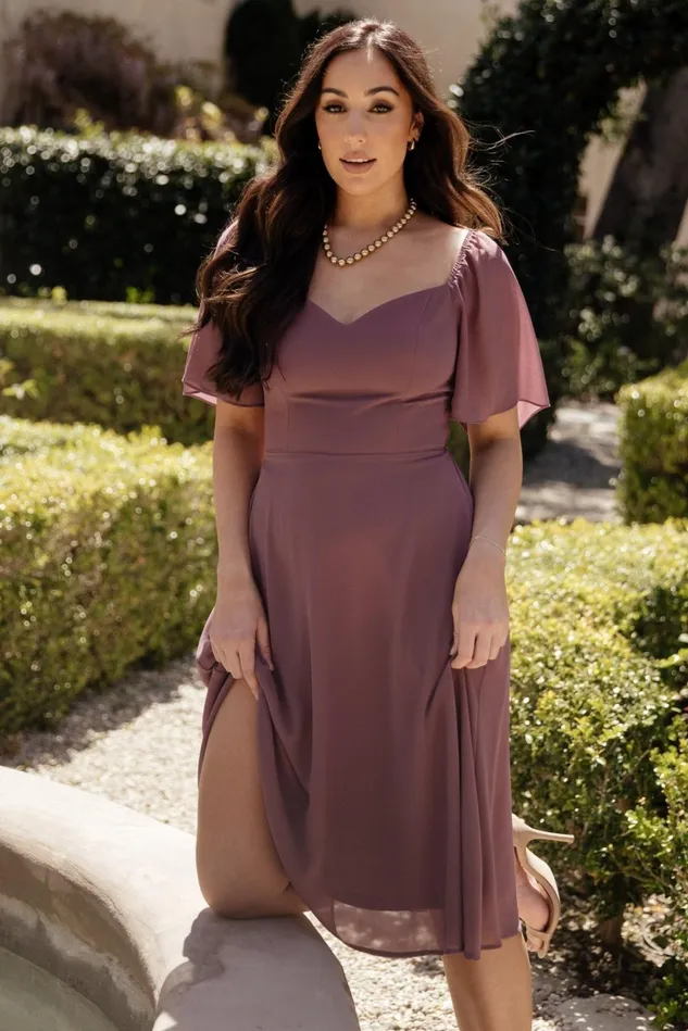 Baltic Born Wedding Guest Women Colette Sweetheart Midi Dress Vintage Plum