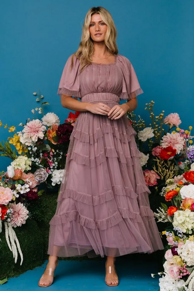Baltic Born Wedding Guest Women Magdalena Tulle Maxi Dress Dusty Orchid