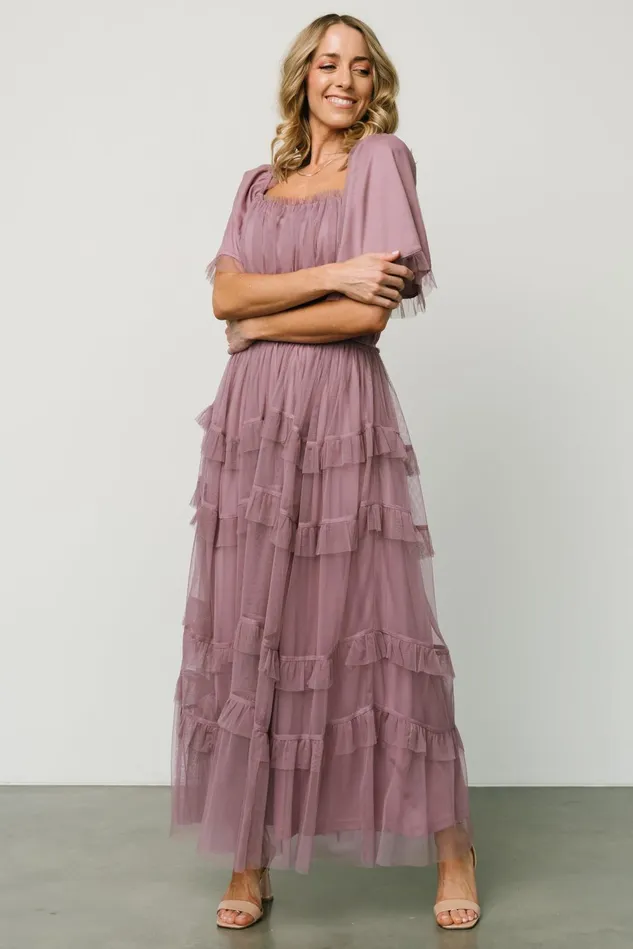Baltic Born Wedding Guest Women Magdalena Tulle Maxi Dress Dusty Orchid