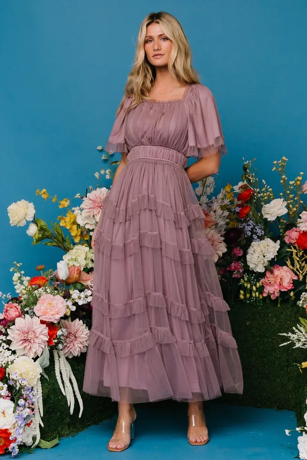 Baltic Born Wedding Guest Women Magdalena Tulle Maxi Dress Dusty Orchid