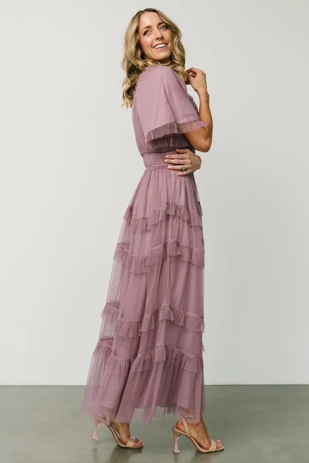 Baltic Born Wedding Guest Women Magdalena Tulle Maxi Dress Dusty Orchid