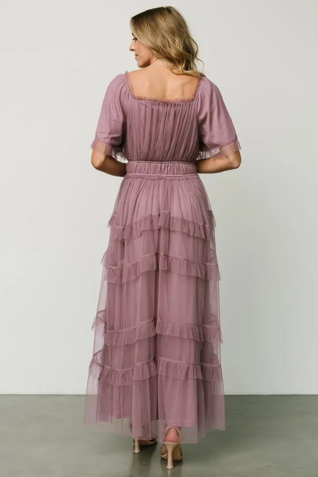 Baltic Born Wedding Guest Women Magdalena Tulle Maxi Dress Dusty Orchid