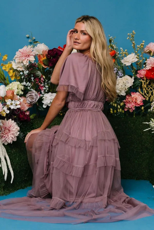 Baltic Born Wedding Guest Women Magdalena Tulle Maxi Dress Dusty Orchid