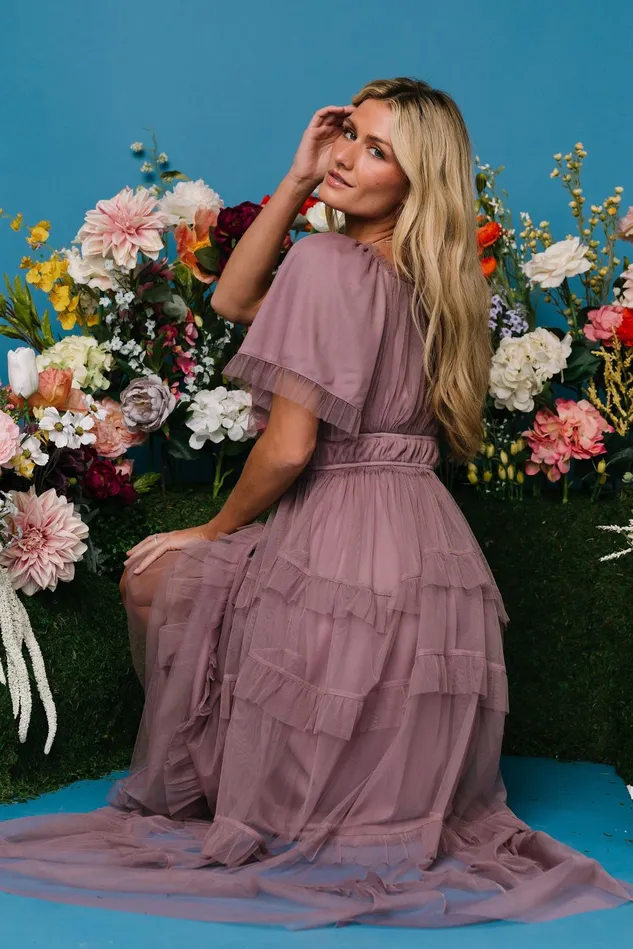 Baltic Born Wedding Guest Women Magdalena Tulle Maxi Dress Dusty Orchid