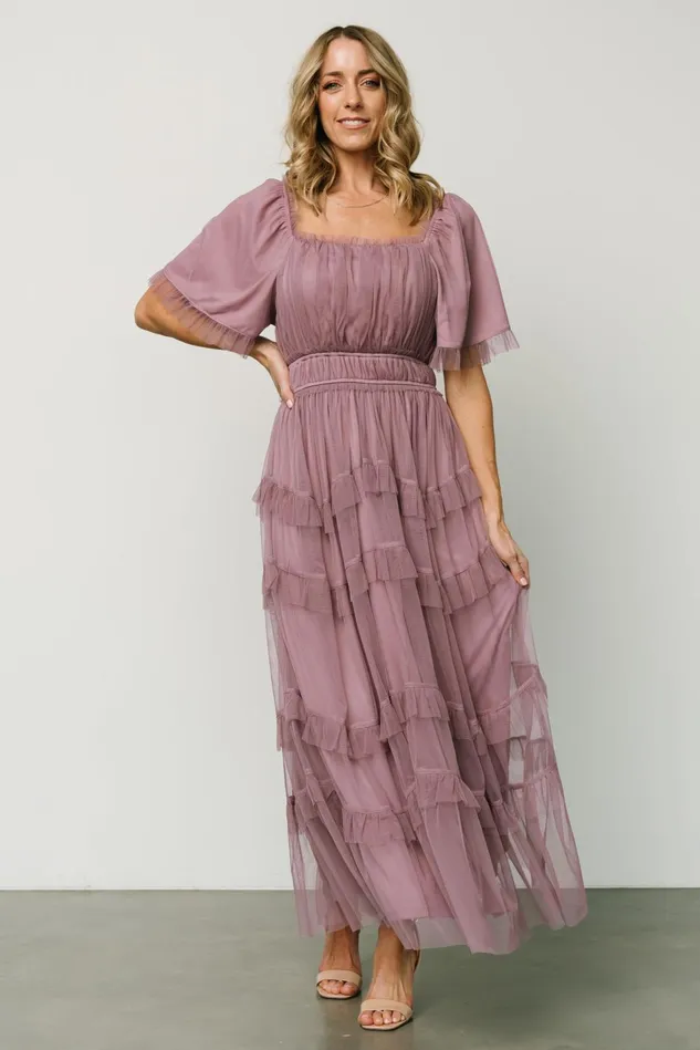 Baltic Born Wedding Guest Women Magdalena Tulle Maxi Dress Dusty Orchid
