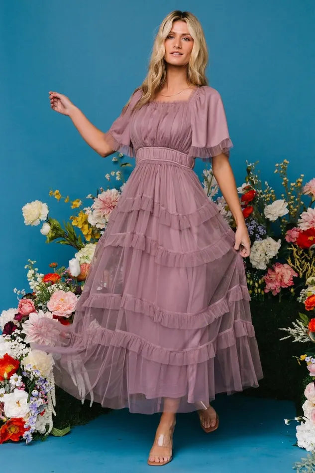 Baltic Born Wedding Guest Women Magdalena Tulle Maxi Dress Dusty Orchid