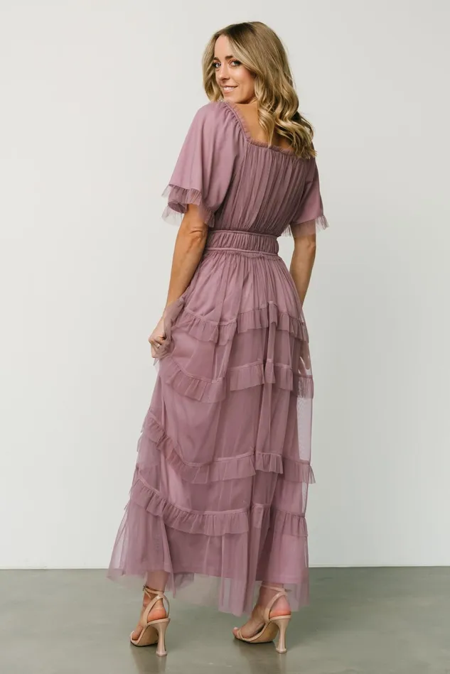 Baltic Born Wedding Guest Women Magdalena Tulle Maxi Dress Dusty Orchid