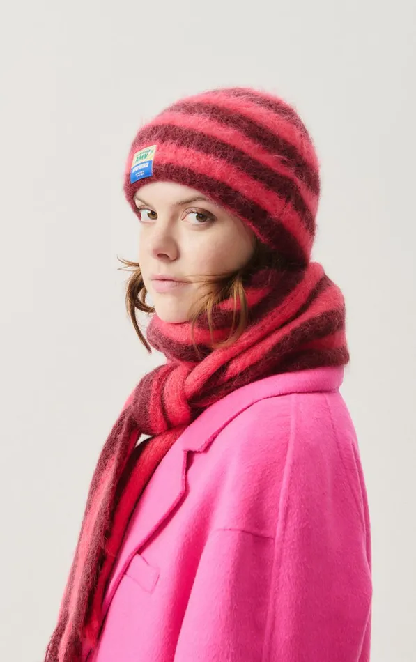Beanie Bymi Burgundy And Hortensia Striped WomenMen American Vintage Beanies and Caps Beanie Bymi Burgundy And Hortensia Striped WomenMen American Vintage Beanies and Caps