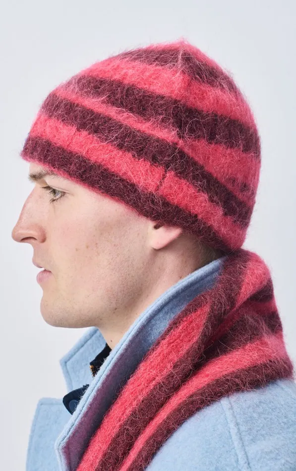 Beanie Bymi Burgundy And Hortensia Striped WomenMen American Vintage Beanies and Caps Beanie Bymi Burgundy And Hortensia Striped WomenMen American Vintage Beanies and Caps