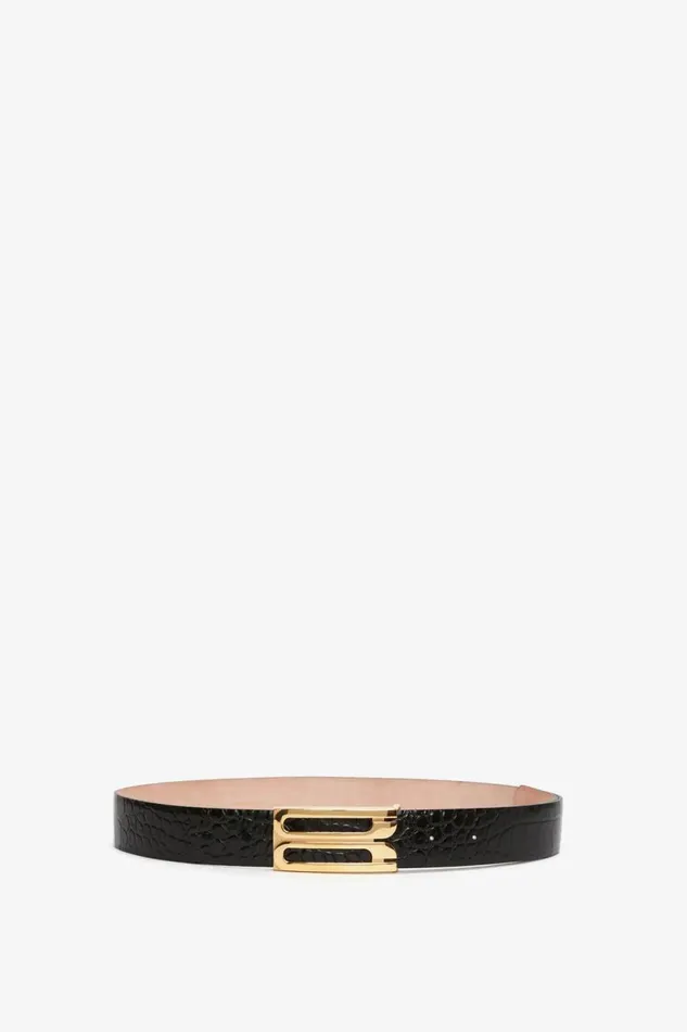Belts Women Victoria Beckham Jumbo Frame Belt In Black Croc Embossed Calf Leather