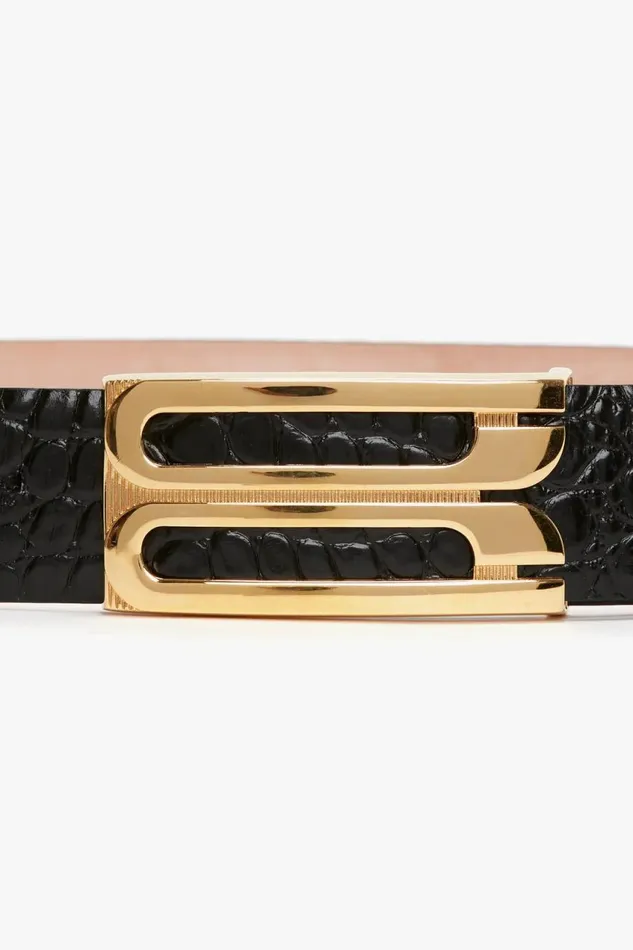 Belts Women Victoria Beckham Jumbo Frame Belt In Black Croc Embossed Calf Leather Belts Women Victoria Beckham Jumbo Frame Belt In Black Croc Embossed Calf Leather