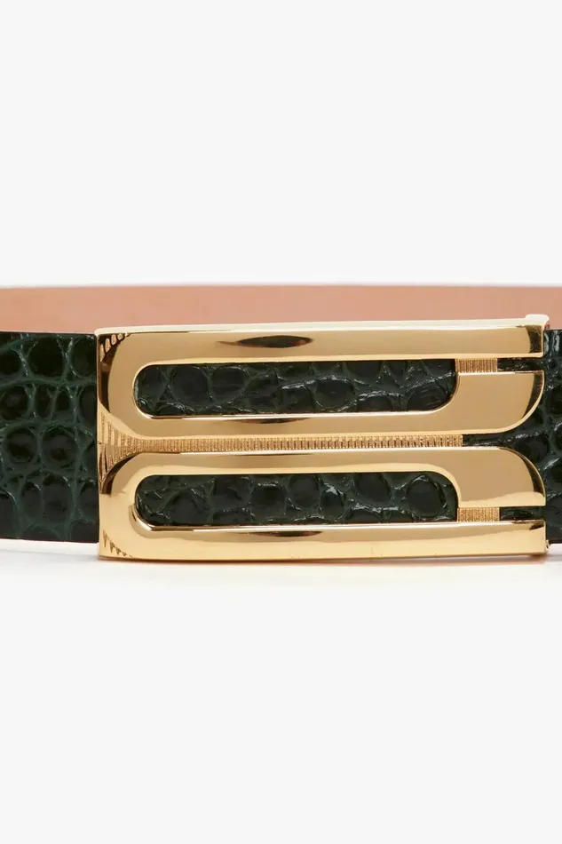 Belts Women Victoria Beckham Jumbo Frame Belt In Dark Forest CrocEffect Leather