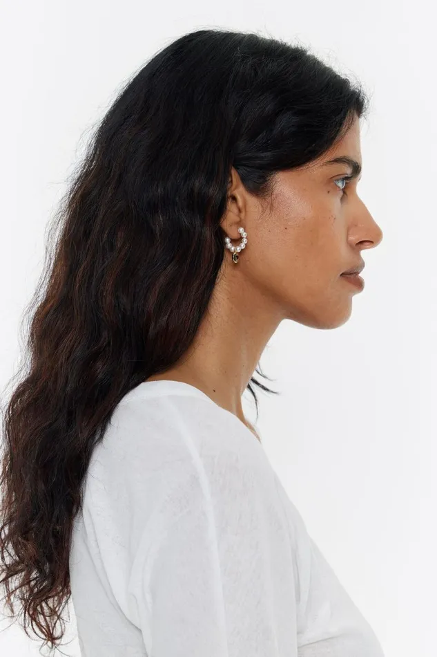 Black Candy Logo And Pearl Hoop Earrings Pearl Women Bimba Y Lola Jewelry