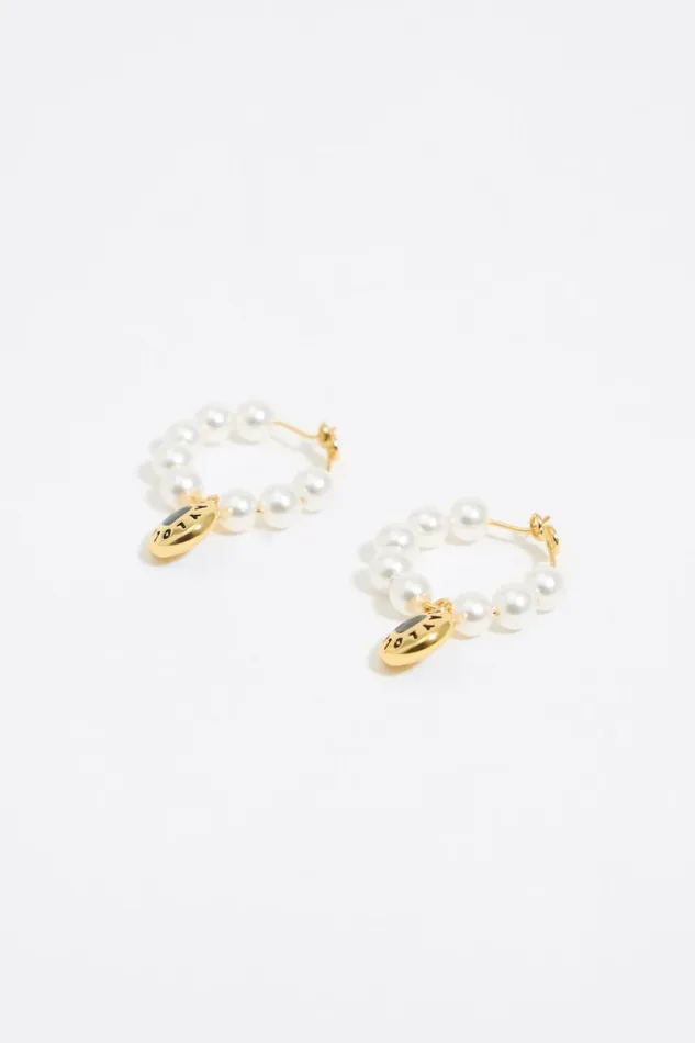 Black Candy Logo And Pearl Hoop Earrings Pearl Women Bimba Y Lola Jewelry