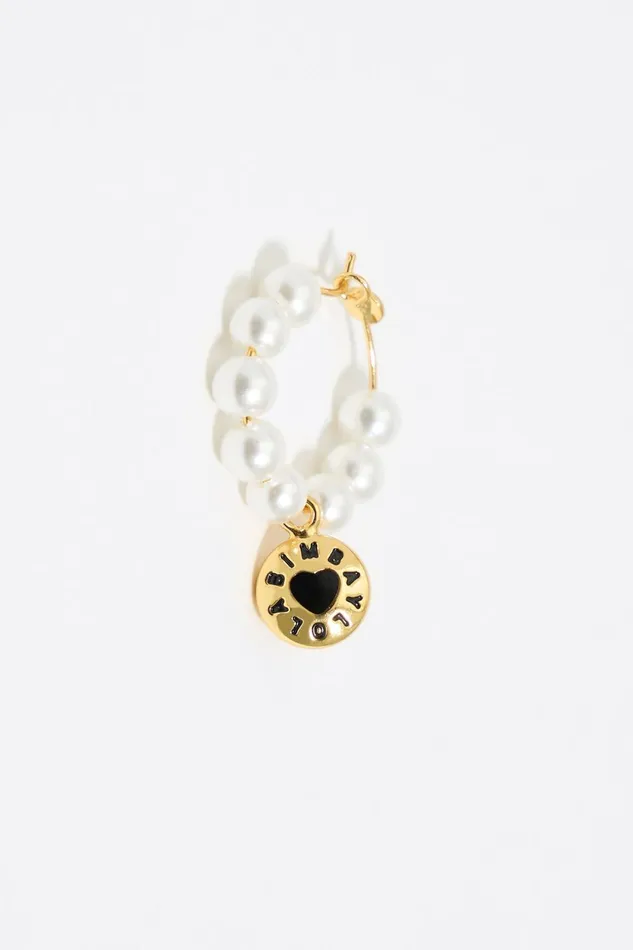 Black Candy Logo And Pearl Hoop Earrings Pearl Women Bimba Y Lola Jewelry