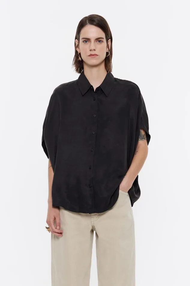 Black Cape Shirt Washed Black Women Bimba Y Lola Shirts
