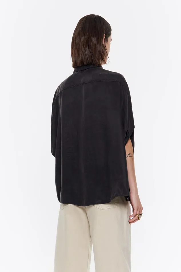 Black Cape Shirt Washed Black Women Bimba Y Lola Shirts Black Cape Shirt Washed Black Women Bimba Y Lola Shirts
