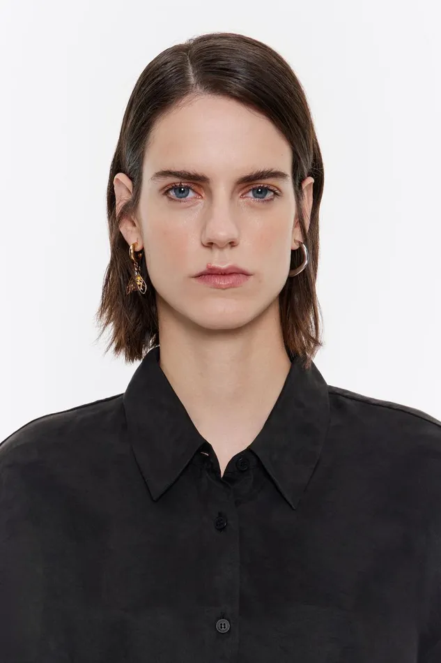 Black Cape Shirt Washed Black Women Bimba Y Lola Shirts Black Cape Shirt Washed Black Women Bimba Y Lola Shirts