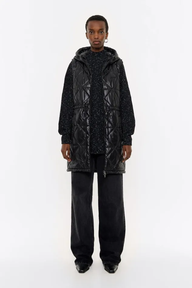 Black Padded Midi Vest Black Women Bimba Y Lola Puffer Jackets