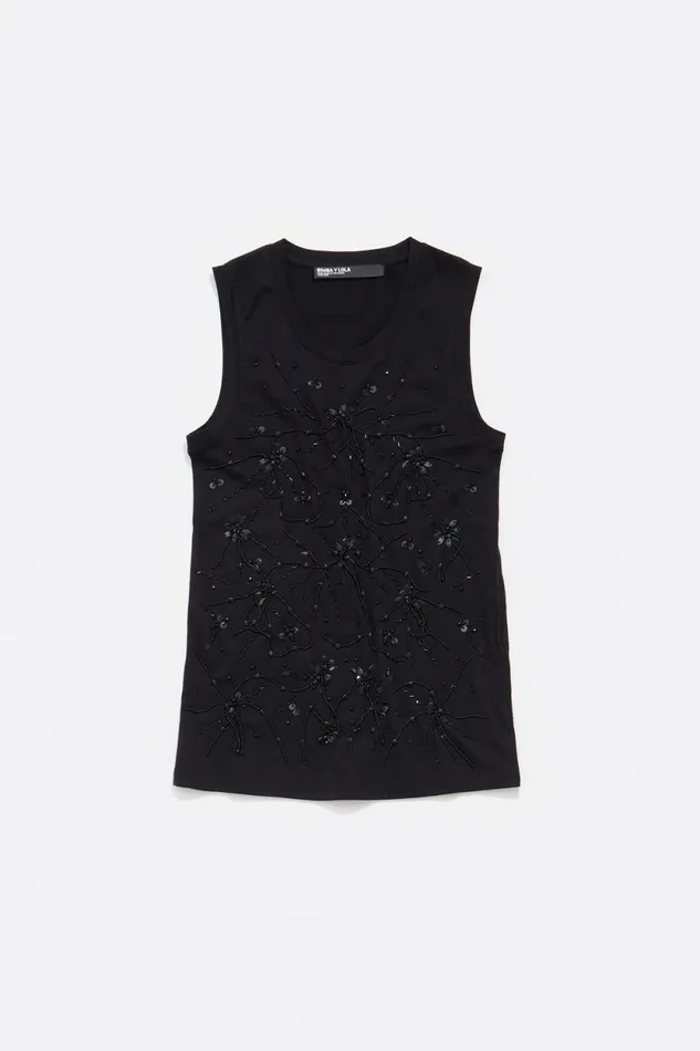 Black Rhinestones Fitted Top Washed Black Women Bimba Y Lola TShirts